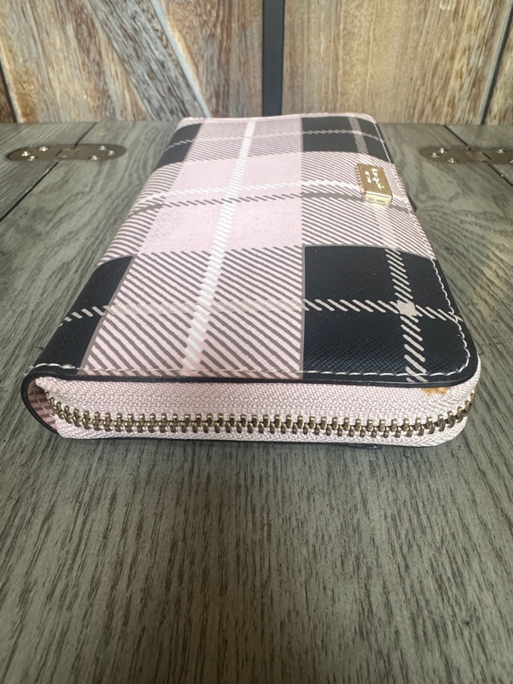kate spade Pink and Black Plaid Zip Wallet - Picture 5 of 11